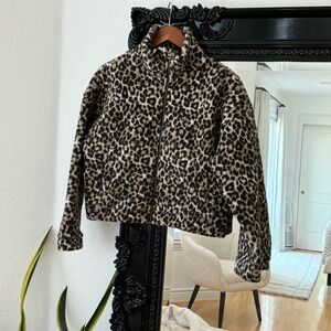American Eagle | Women’s Leopard Print Cropped Faux Fur Oversized Jacket